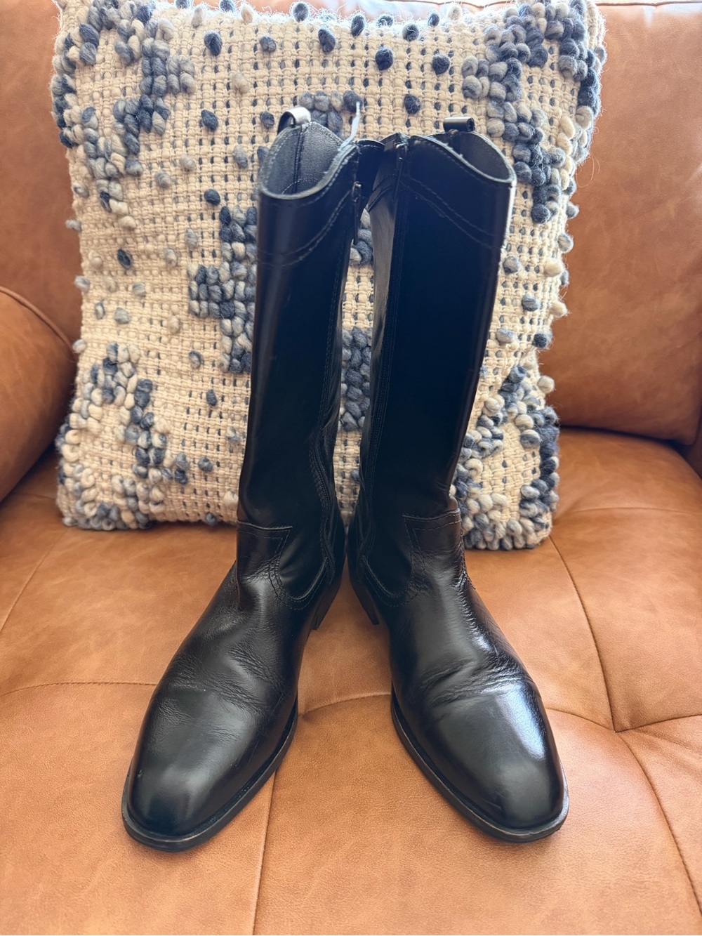 Zara Black Leather Knee-High Booties